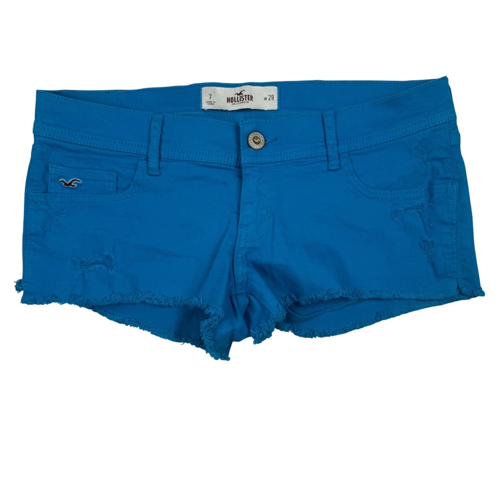 VTG y2K Hollister Ultra Low Rise Micro Mini Shorts Distressed Size 7 W28 Logo 2"
